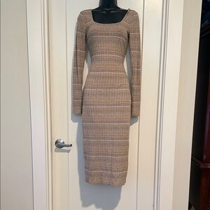 Billabong Tan Plaid Long Sleeve Dress